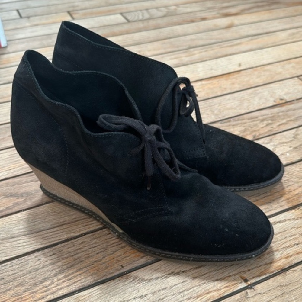 J crew Macalister black suede wedge booties size 10